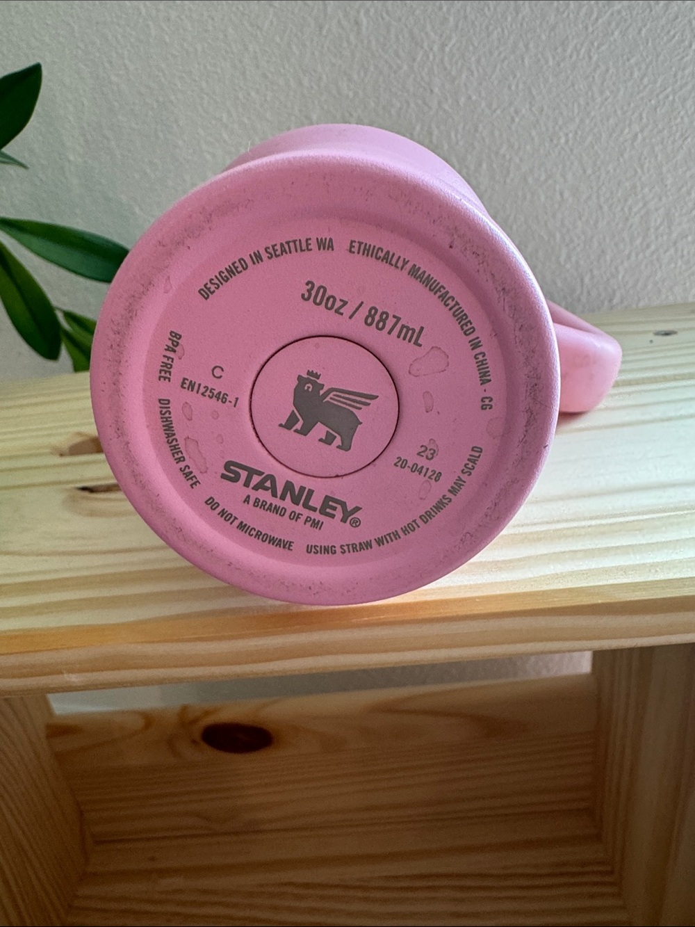 Stanley Pink Travel Mug with Handle and Clear Lid - Picture 3 of 3